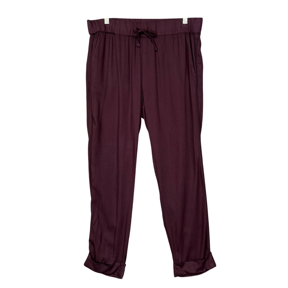 Roller Rabbit Pajama Pants Women Medium Burgundy Solid Viscose Drawstring Cuffed
